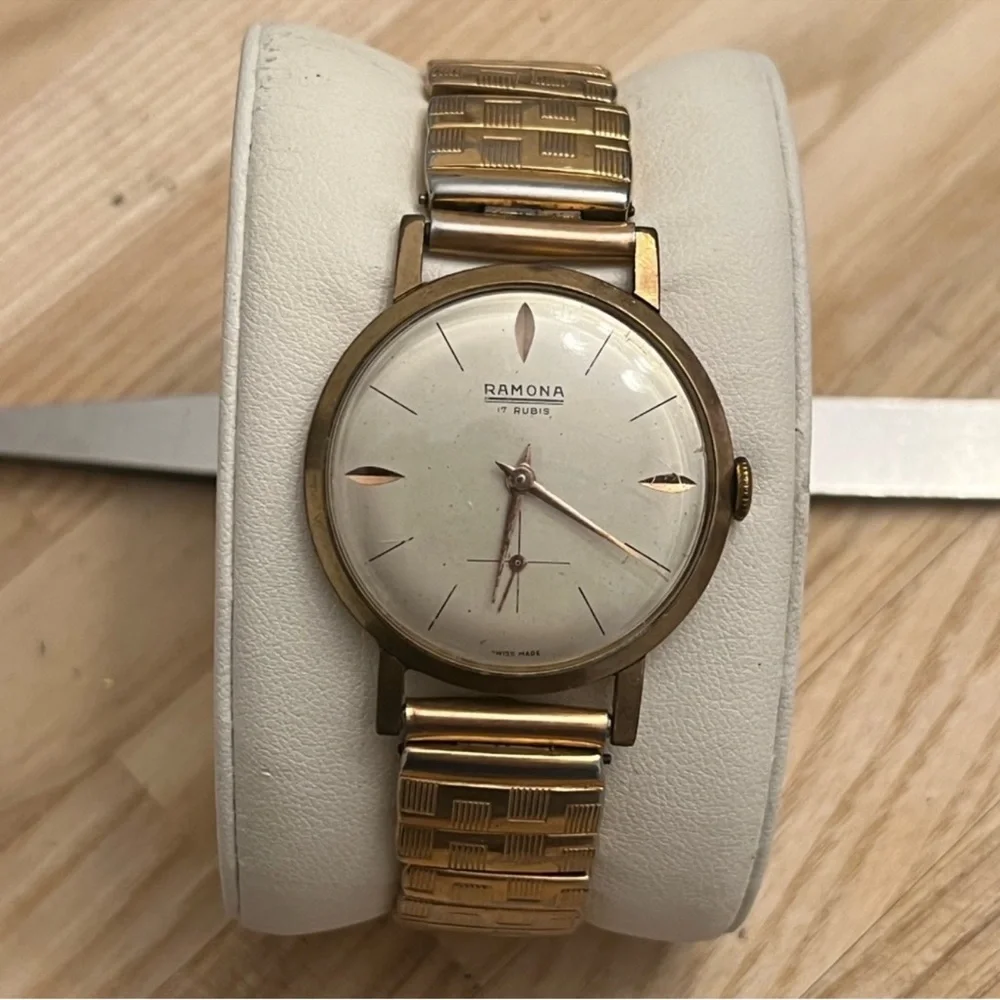 Ramona 17 Rubis Men's Watch RARE Vintage Mechanical Gold Filled Stretch Bracelet